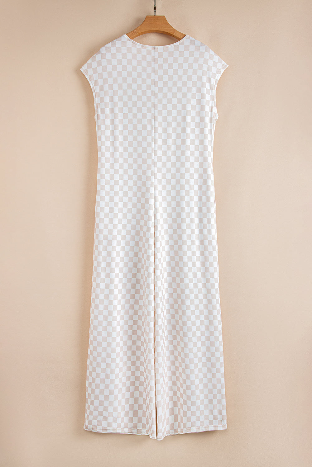 Apricot Checkered Wide Leg Jumpsuit