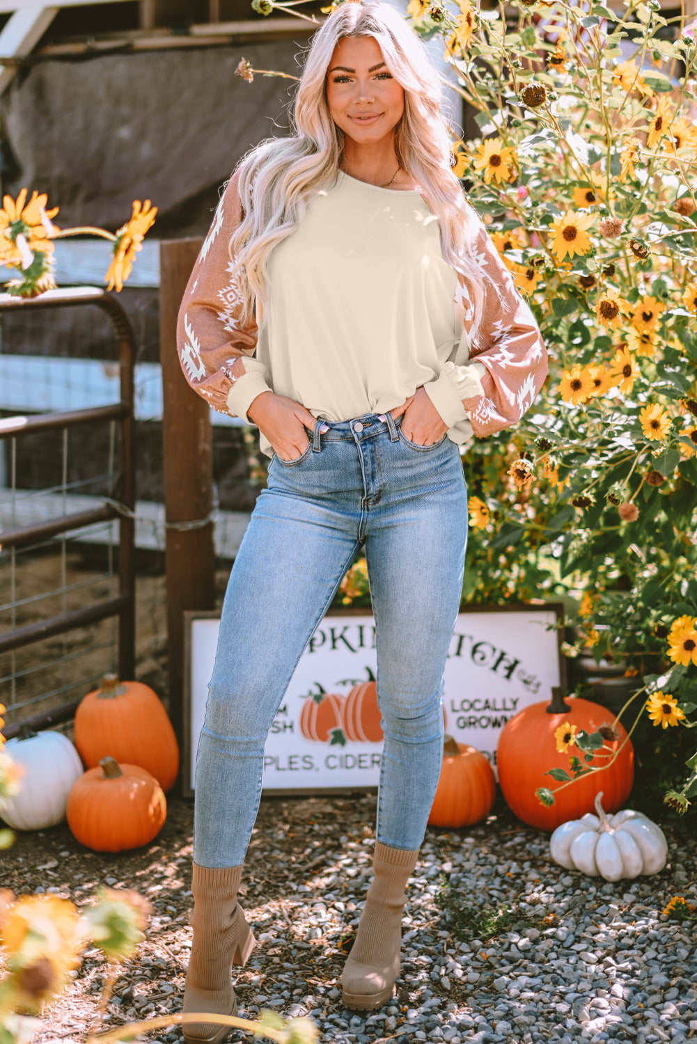 Apricot Western Print Top
