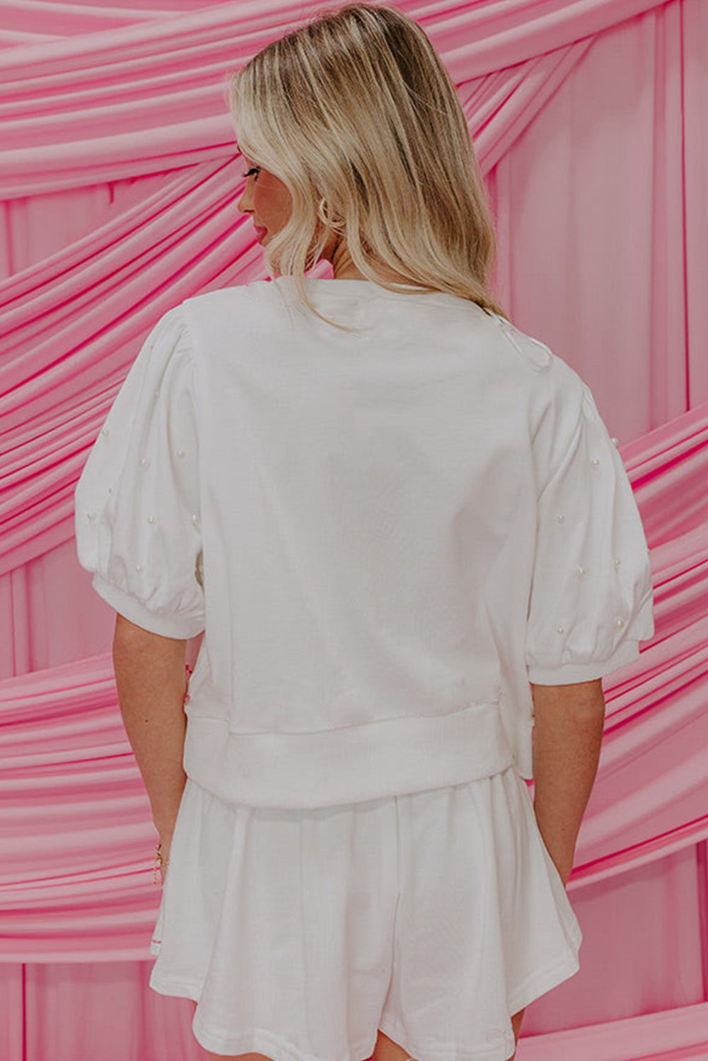 White Pearl Sleeve Blouse and Skort Set
