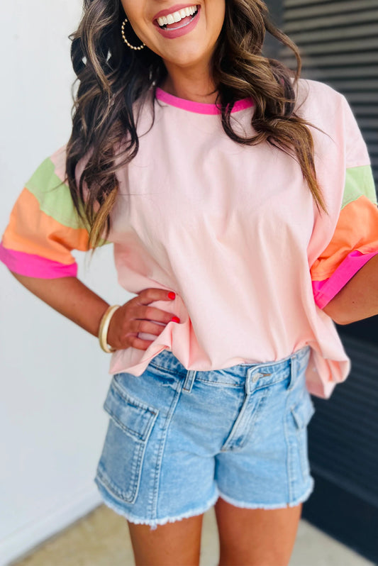Pink Color Block Oversize Top