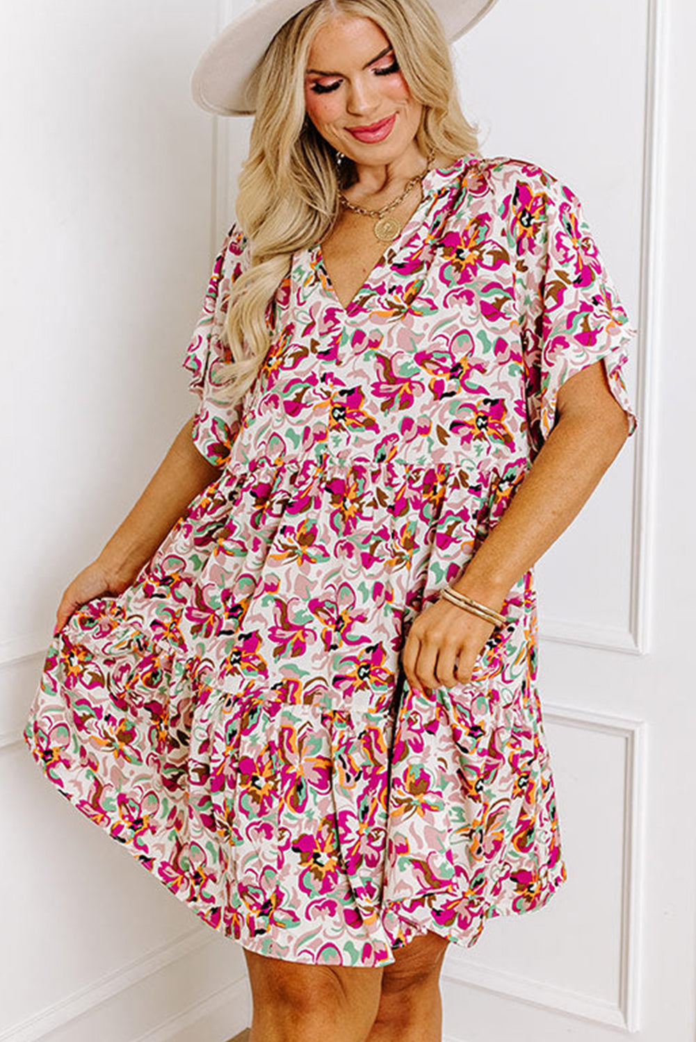 White Abstract Print  Mini Dress