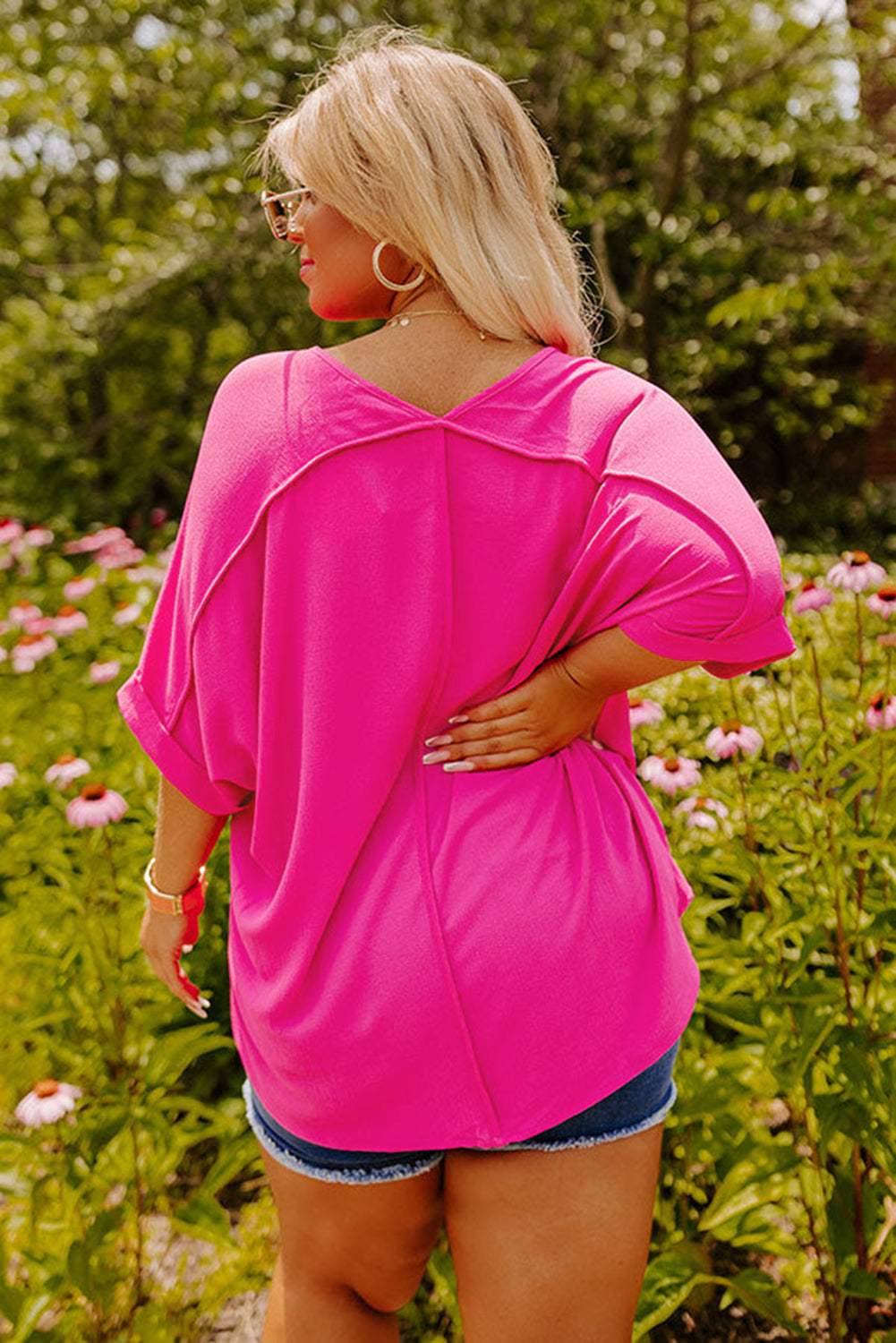 Bright Pink Cuffed Sleeve Tee