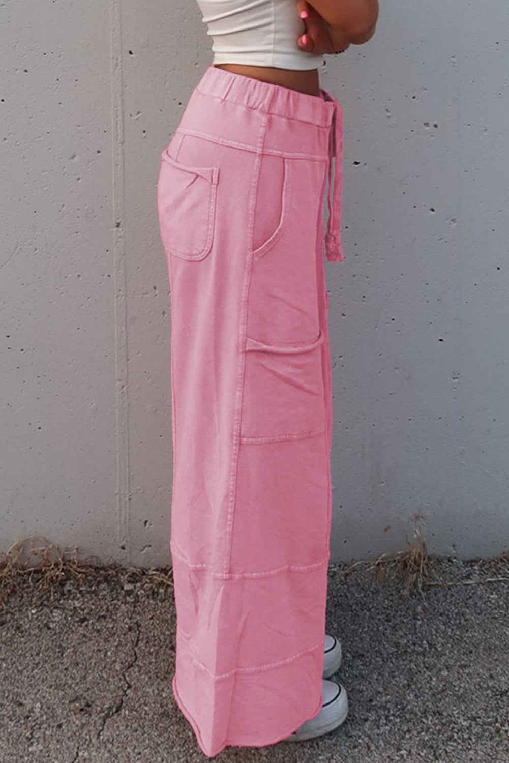 Pink Mineral Wash Wide Leg Cargo Pants