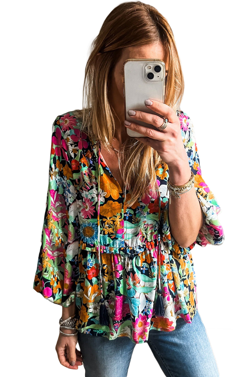 Multicolour Floral Print Ruffled Blouse