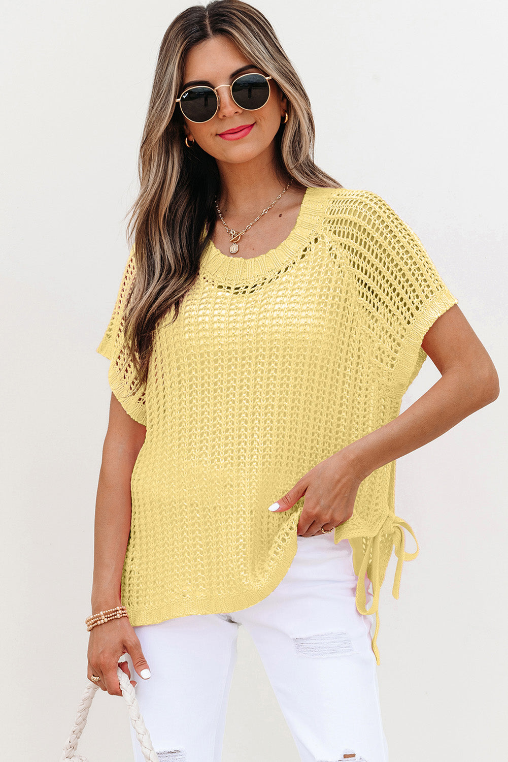 Yellow Cream Crochet Sweater Top