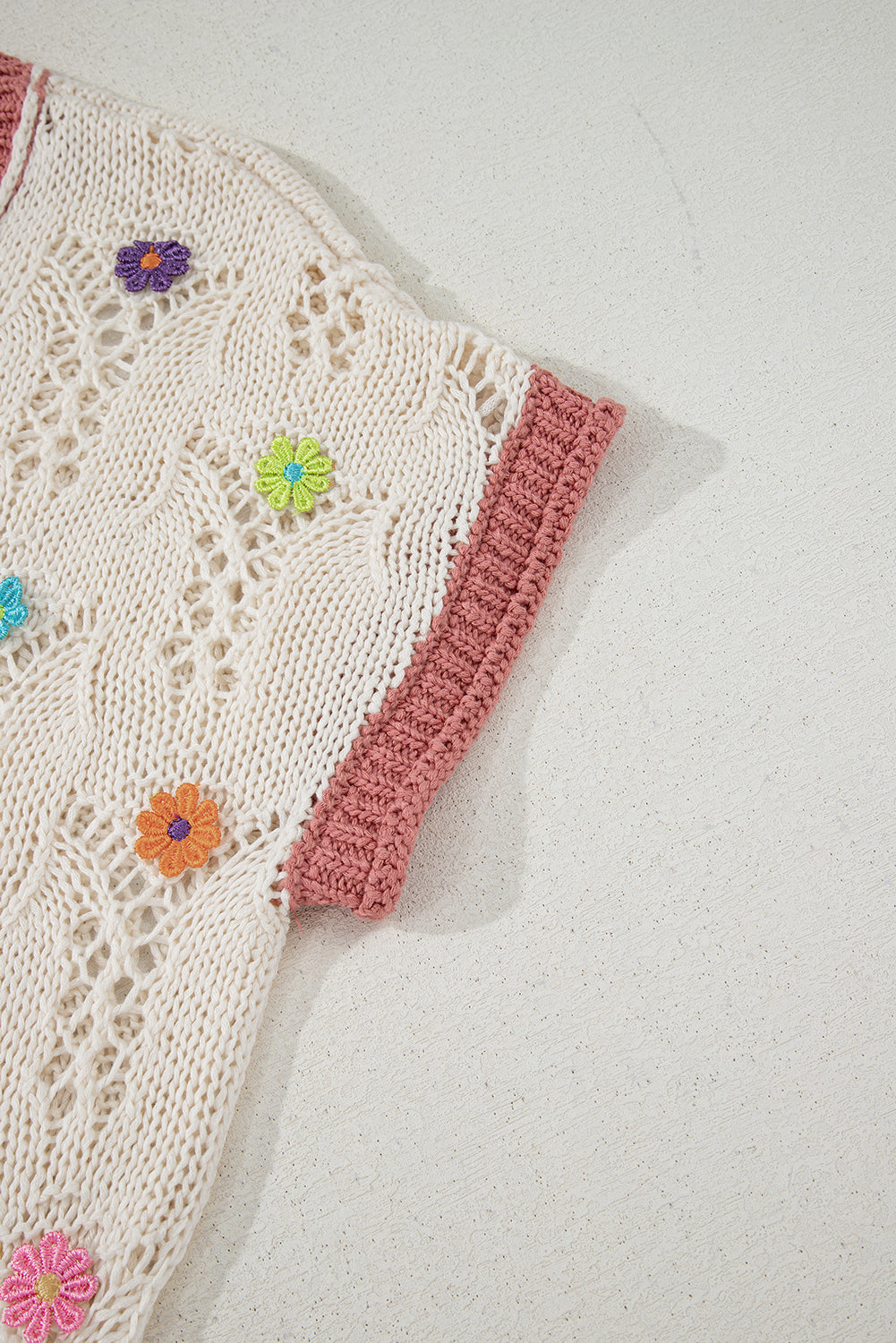 Embroidered Flowers Colorblock Sweater