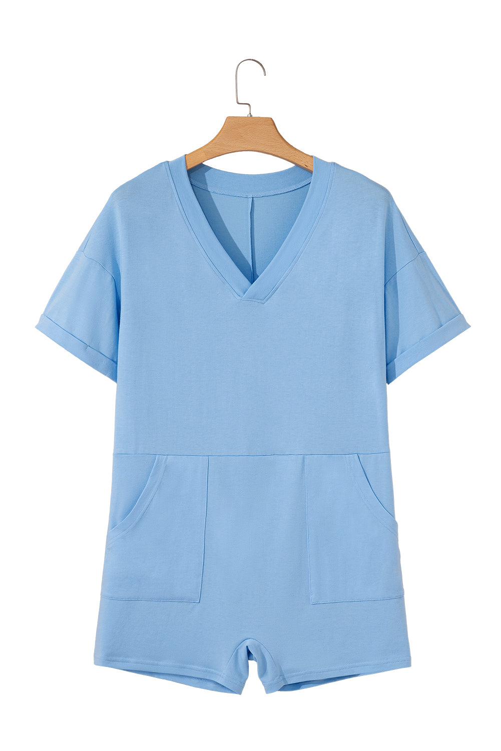 Blue Loose Half Sleeve Romper