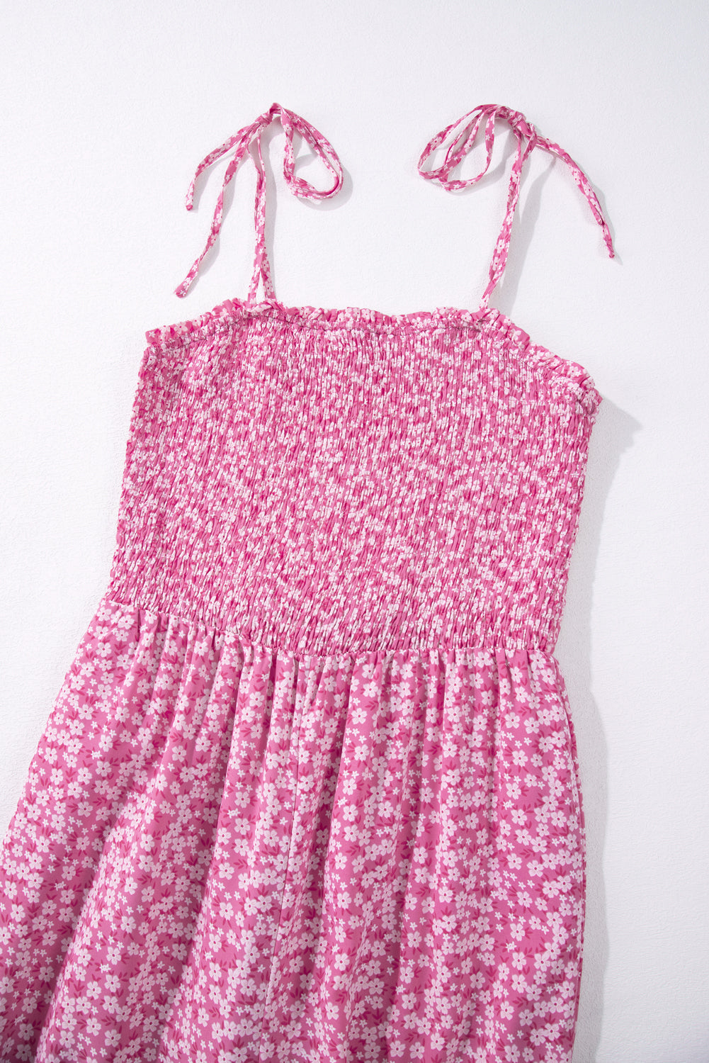 Purple Pink Smocked Wide Leg Floral Jumpsuit