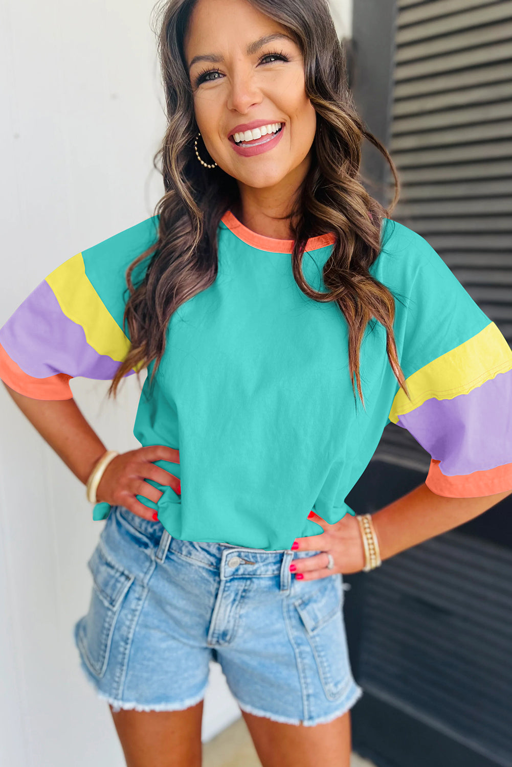 Light Blue Color Block Oversize Top
