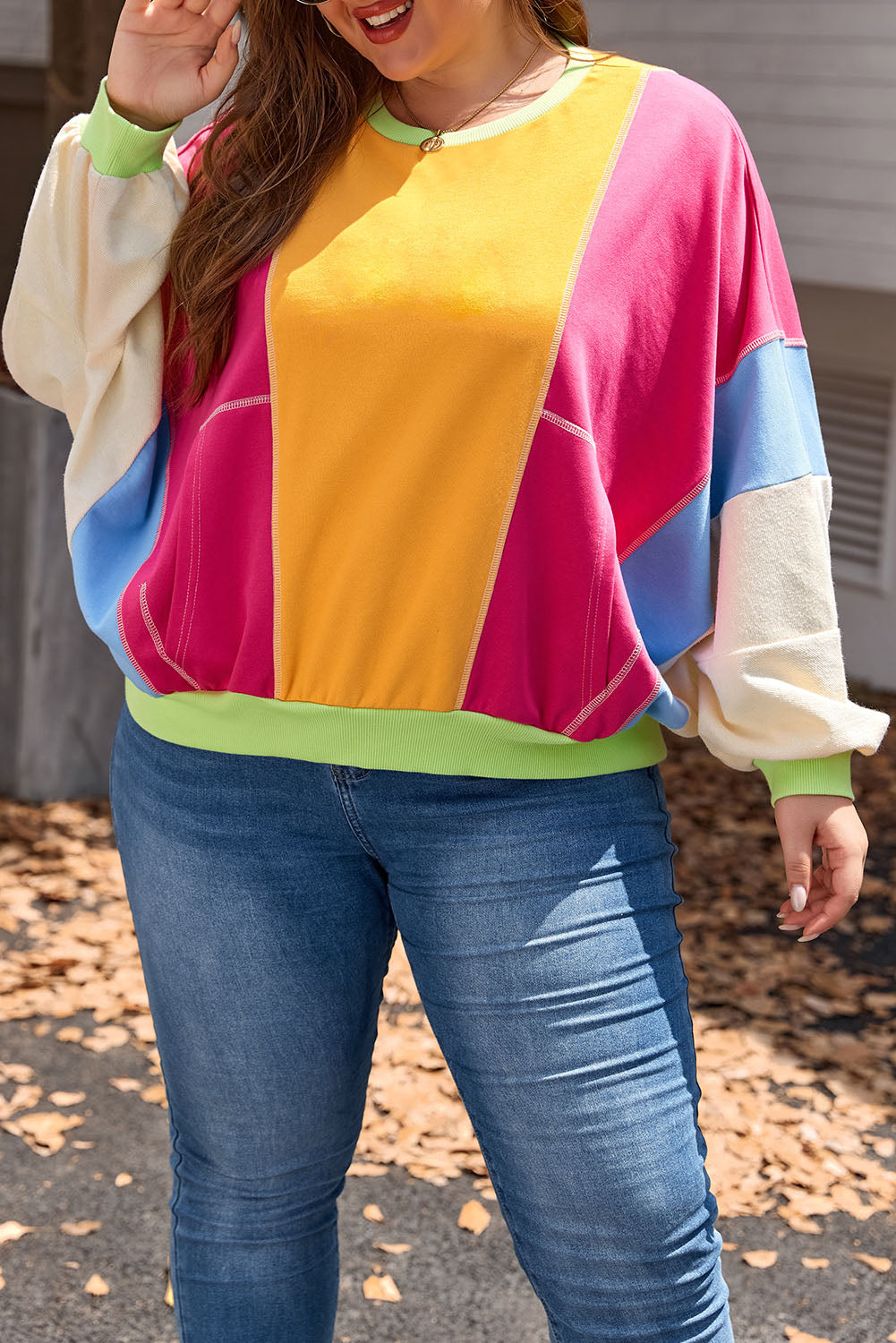 Rose Red Colorblock Sweatshirt