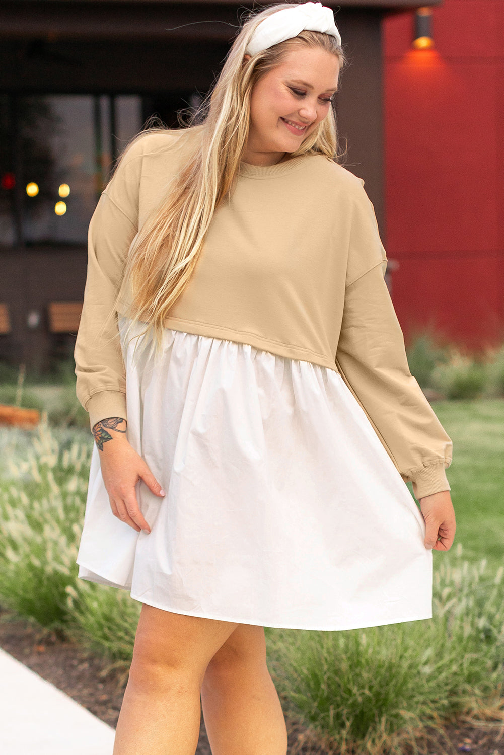 Apricot Color Block Mini Dress