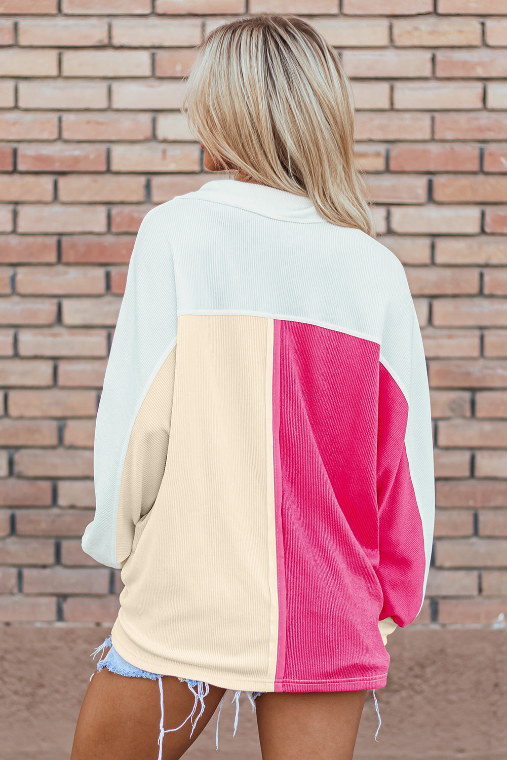 Rose Red Colorblock Oversized Sweatshirt