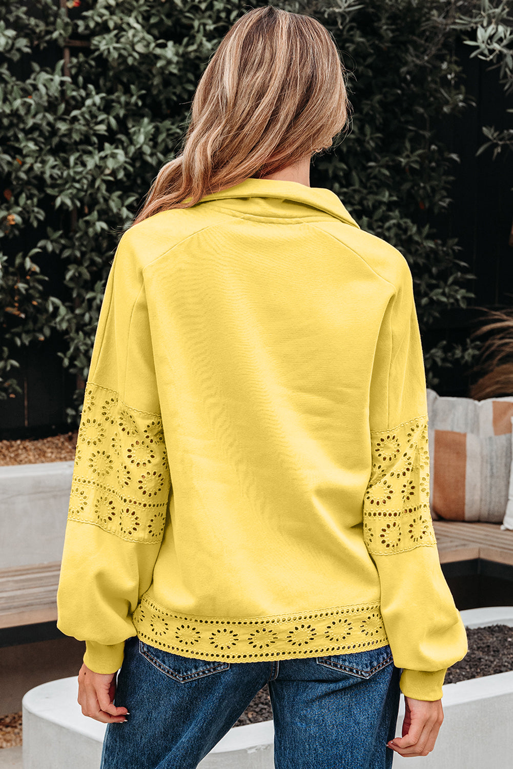 Yellow Cream Embroidered Flower Sweatshirt