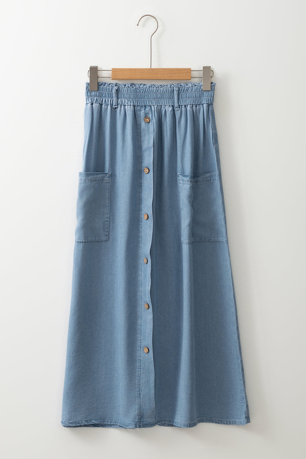 Buttoned High Waist Denim Maxi Skirt