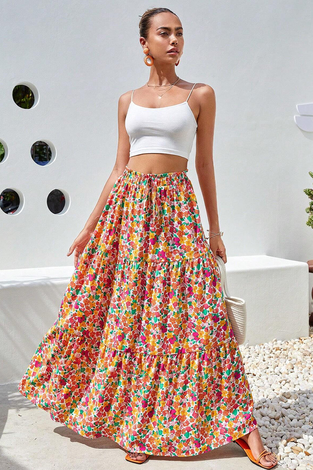 Yellow Boho Floral Long Skirt
