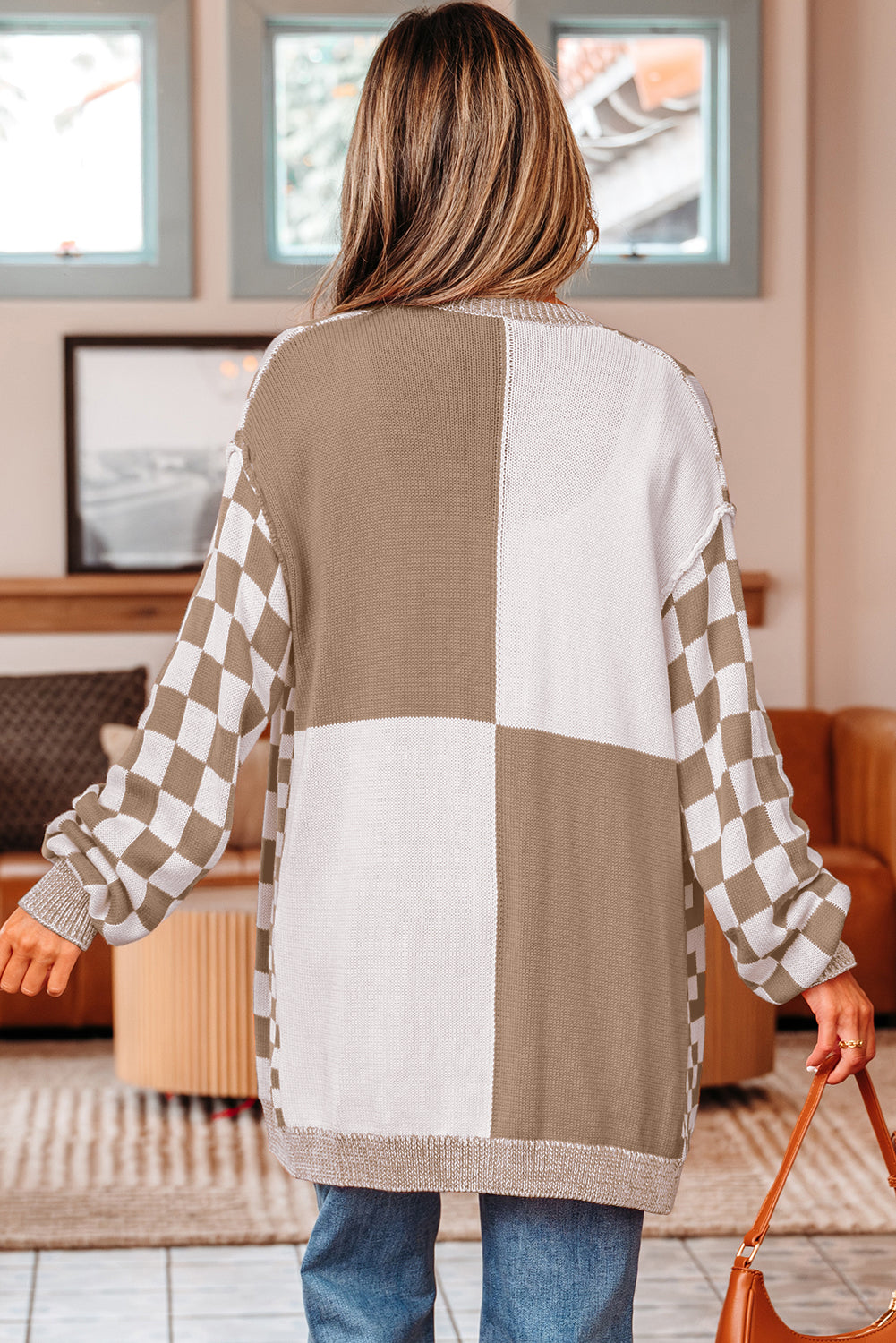 Brown Checkered Cardigan
